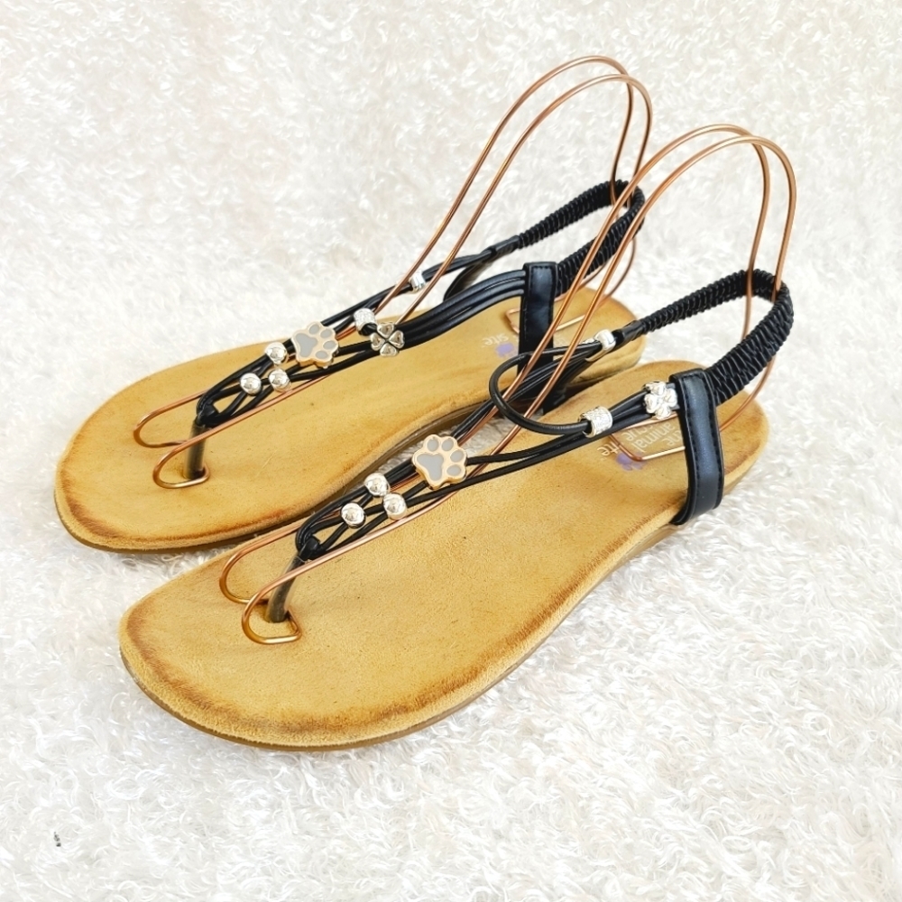 Pawsitively Adorable Beaded Sandals Size 10 Black